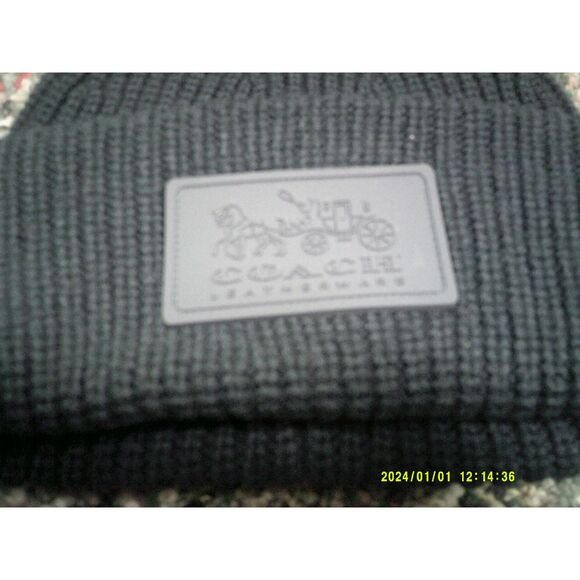 Coach Navy Blue Tonal Patch Beanie